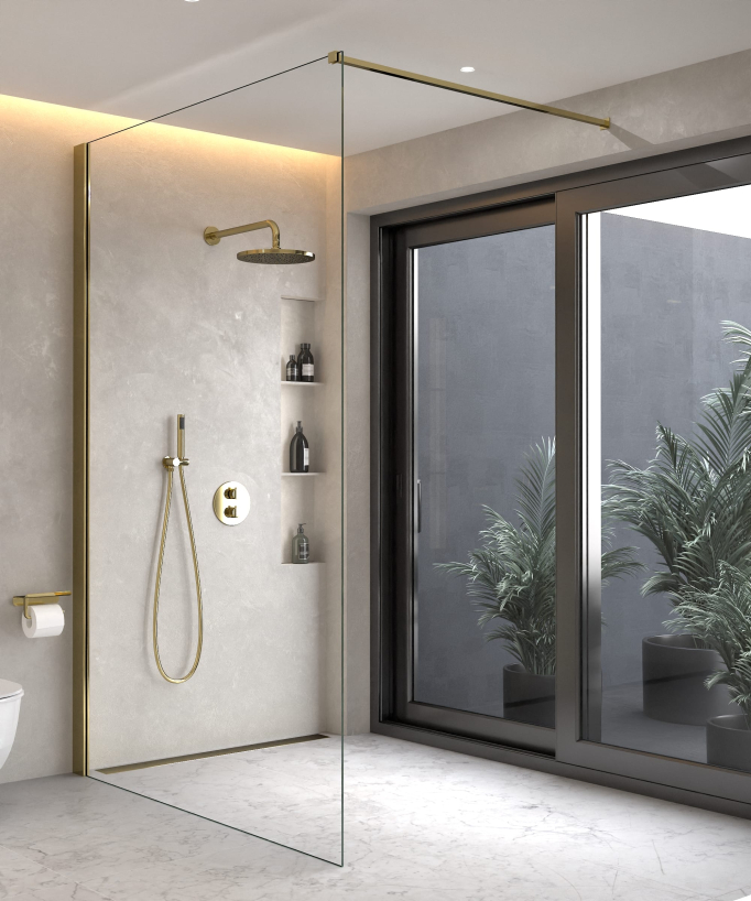 Colonne de douche encastrée thermostatique pommeau pluie anti calcaire Doré - Corbeau