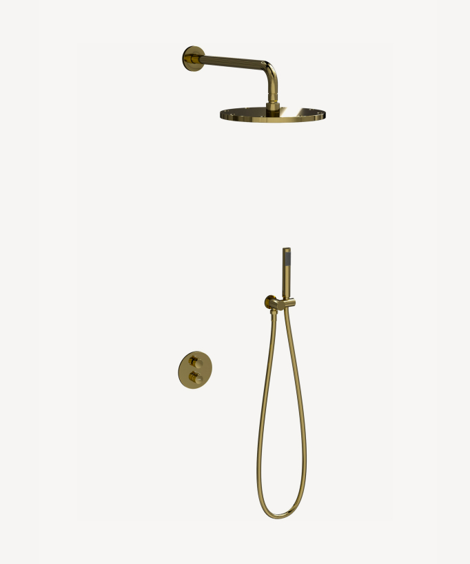Colonne de douche encastrée thermostatique pommeau pluie anti calcaire Doré - Corbeau