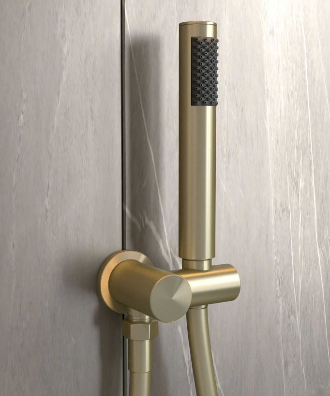 Colonne de douche encastrée thermostatique pommeau pluie anti calcaire Doré brossé - Corbeau