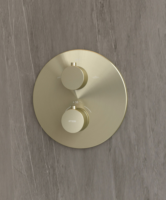 Colonne de douche encastrée thermostatique pommeau pluie anti calcaire Doré brossé - Corbeau