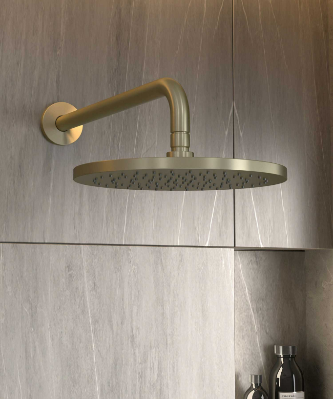 Colonne de douche encastrée thermostatique pommeau pluie anti calcaire Doré brossé - Corbeau