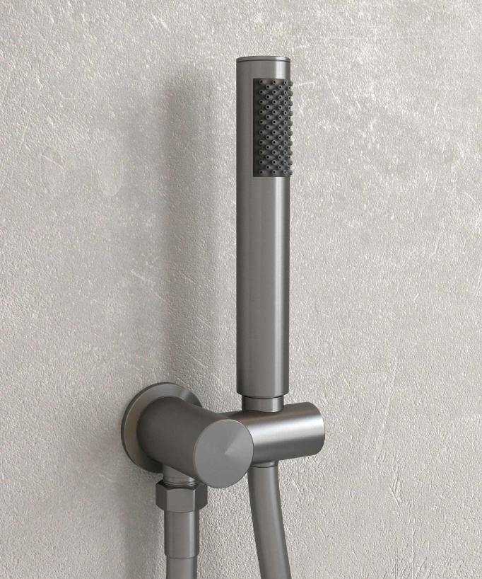 Colonne de douche encastrée thermostatique pommeau pluie anti calcaire Gun métal - Corbeau