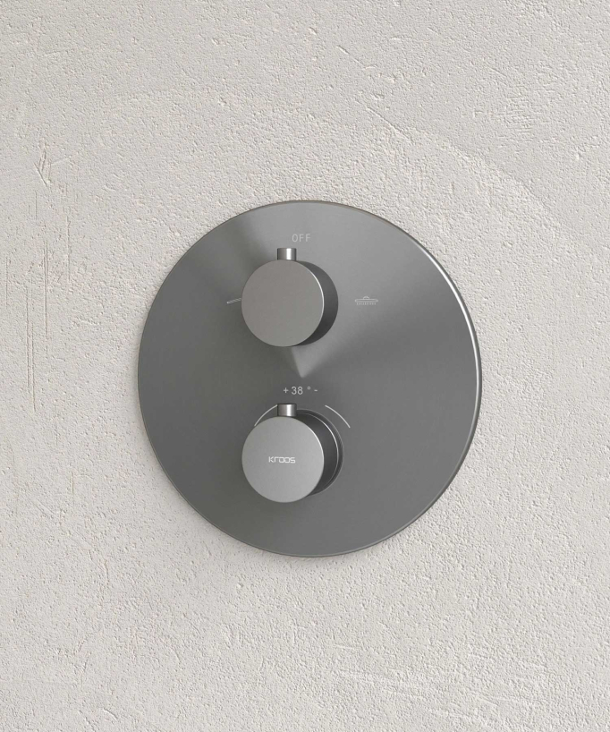 Colonne de douche encastrée thermostatique pommeau pluie anti calcaire Gun métal - Corbeau