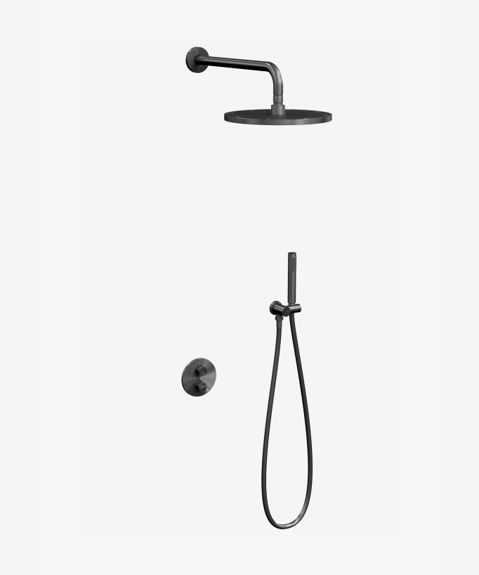 Colonne de douche encastrée thermostatique pommeau pluie anti calcaire Gun métal - Corbeau