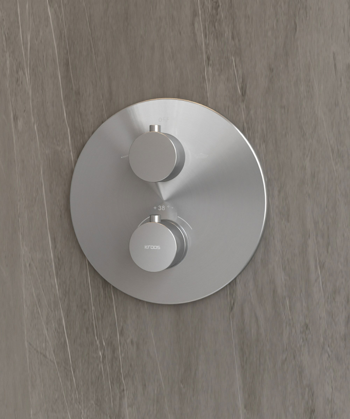 Colonne de douche encastrée thermostatique pommeau pluie anti calcaire Nickel brossé - Corbeau