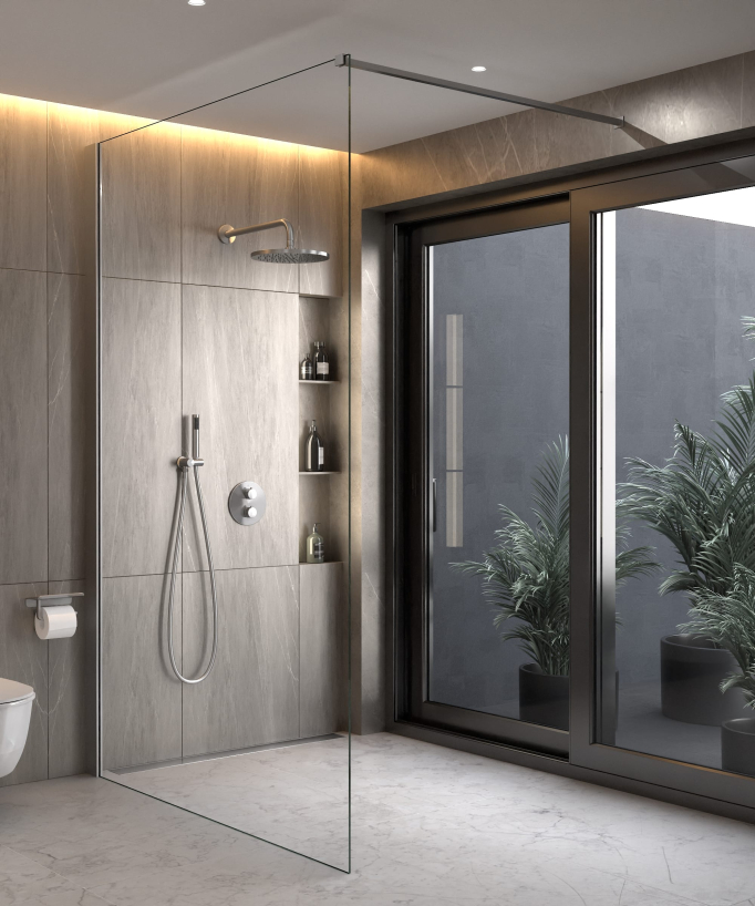Colonne de douche encastrée thermostatique pommeau pluie anti calcaire Nickel brossé - Corbeau