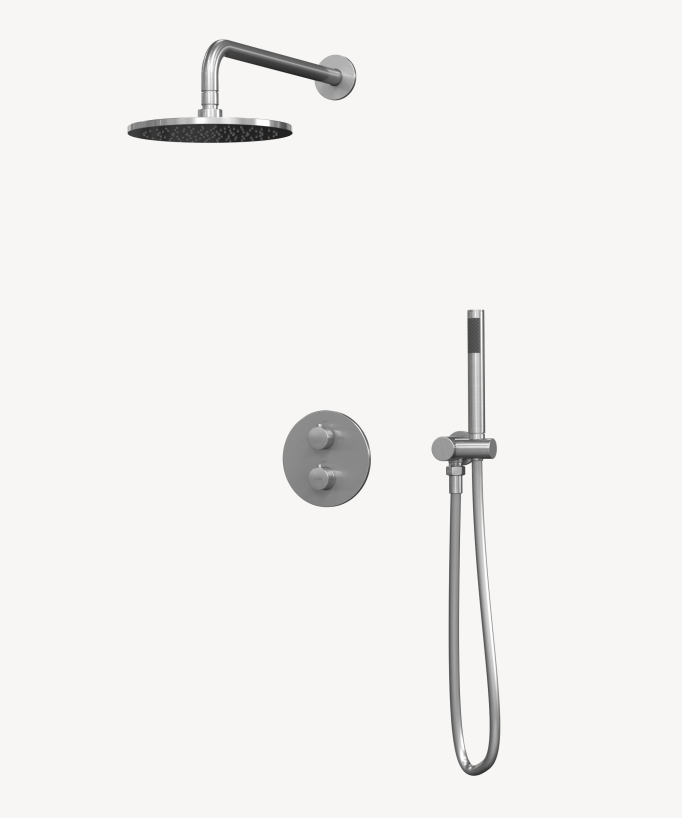 Colonne de douche encastrée thermostatique pommeau pluie anti calcaire Nickel brossé - Corbeau