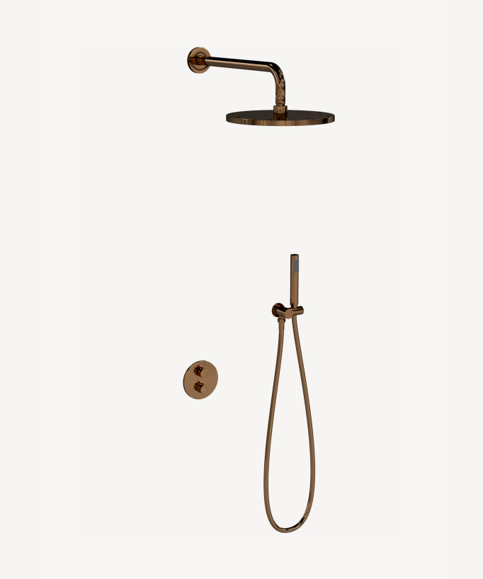 Colonne de douche encastrée thermostatique pommeau pluie anti calcaire Or rose - Corbeau