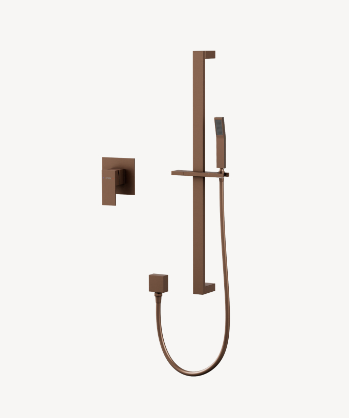 Mitigeur douche encastré avec ensemble barre et douchette Or rose brossé - Sirius