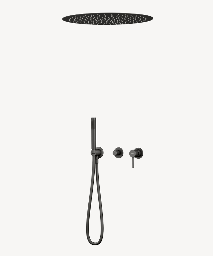 Pack mitigeur douche 3 trous encastré plafond rond - Corbeau
