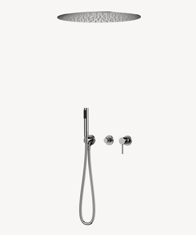 Pack mitigeur douche 3 trous encastré plafond rond Chromé - Corbeau