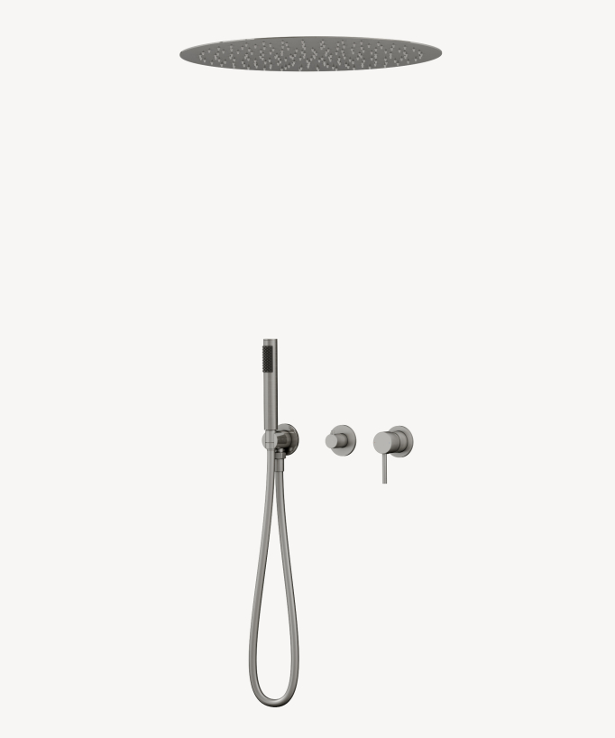 Pack mitigeur douche 3 trous encastré plafond rond Nickel brossé - Corbeau
