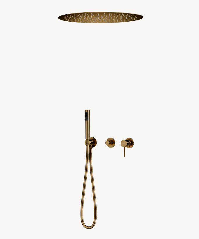 Pack mitigeur douche 3 trous encastré plafond rond Doré - Corbeau
