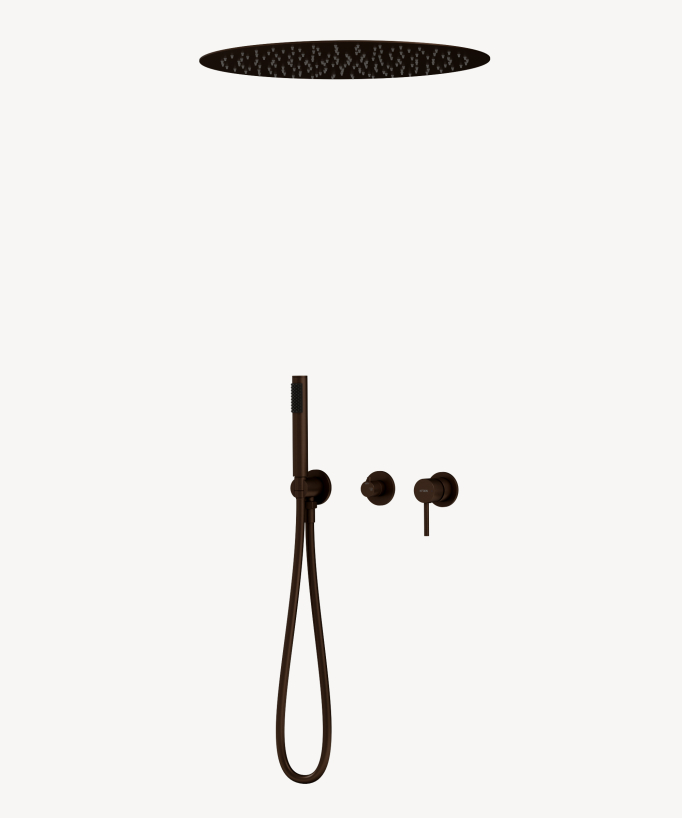 Pack mitigeur douche 3 trous encastré plafond rond Moka brossé - Corbeau