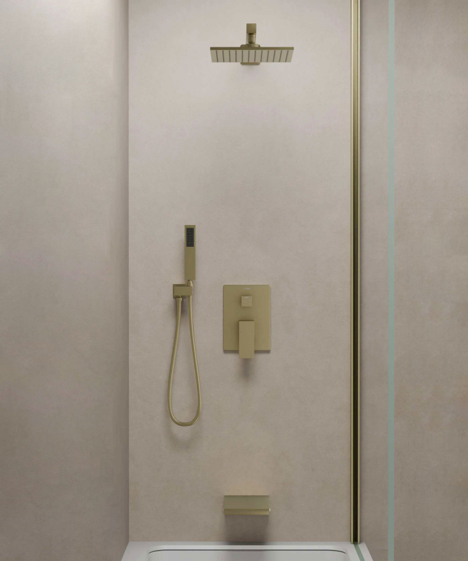 Colonne de douche et bain encastrée avec bec cascade Doré brossé - Thilia