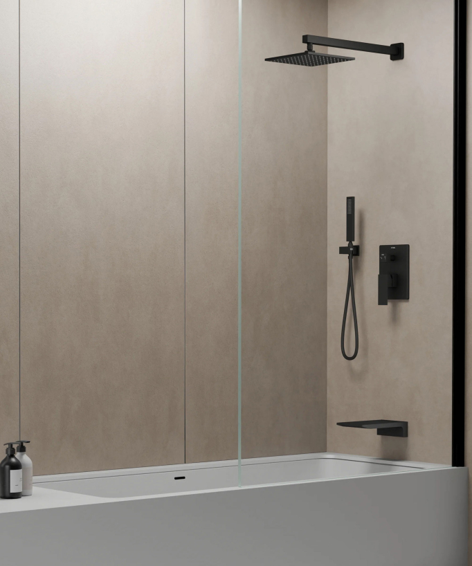 Colonne de douche et bain encastrée avec bec cascade Noir - Thilia