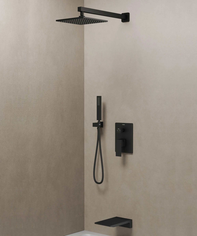 Colonne de douche et bain encastrée avec bec cascade Noir - Thilia