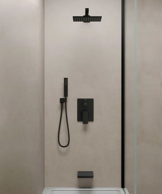 Colonne de douche et bain encastrée avec bec cascade Noir - Thilia