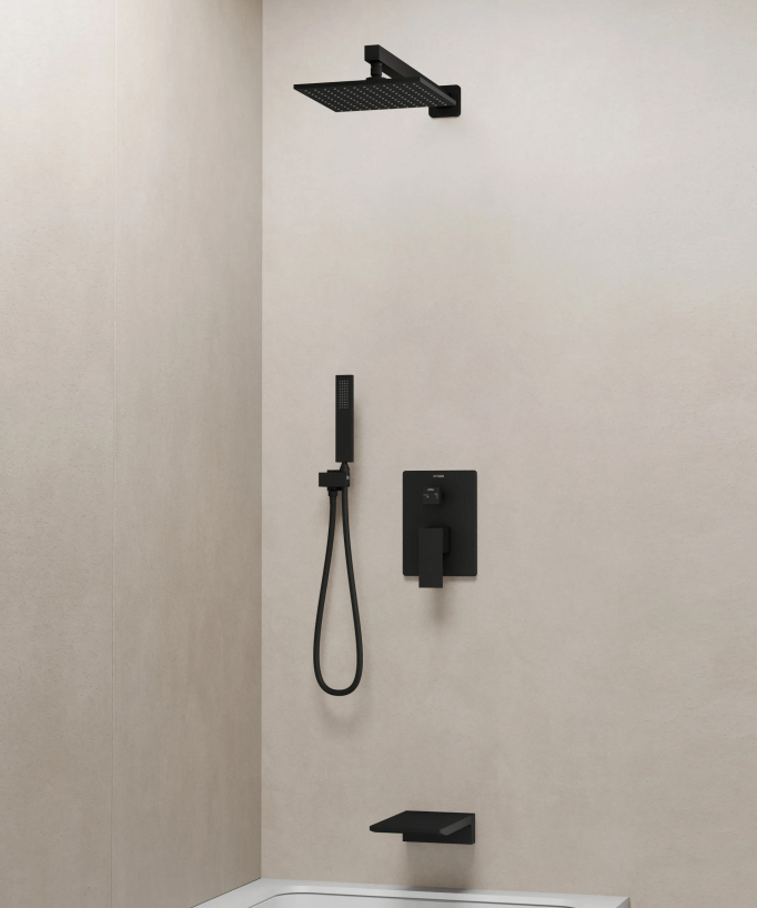 Colonne de douche et bain encastrée avec bec cascade Noir - Thilia