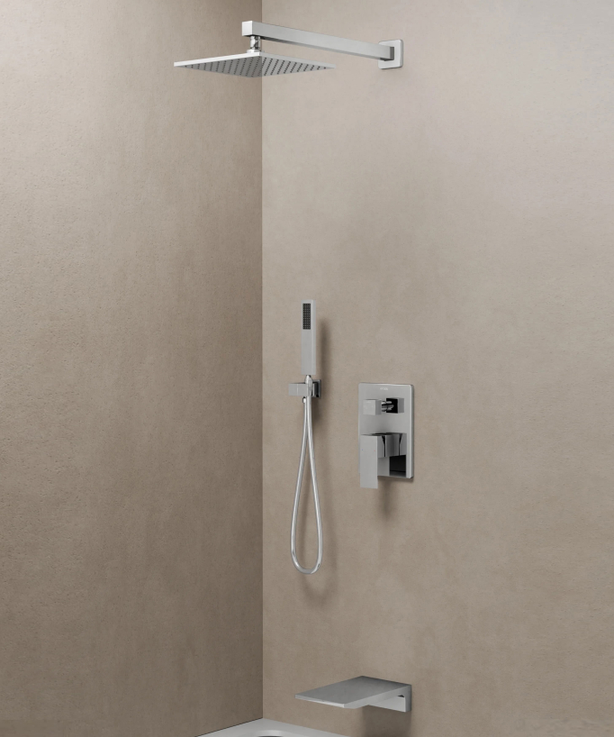 Colonne de douche et bain encastrée avec bec cascade Chromé - Thilia