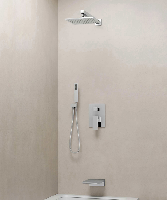 Colonne de douche et bain encastrée avec bec cascade Chromé - Thilia