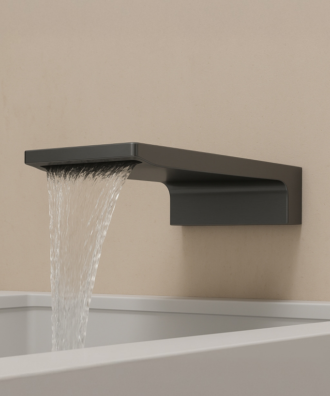 Colonne de douche et bain encastrée avec bec cascade Gun métal - Thilia