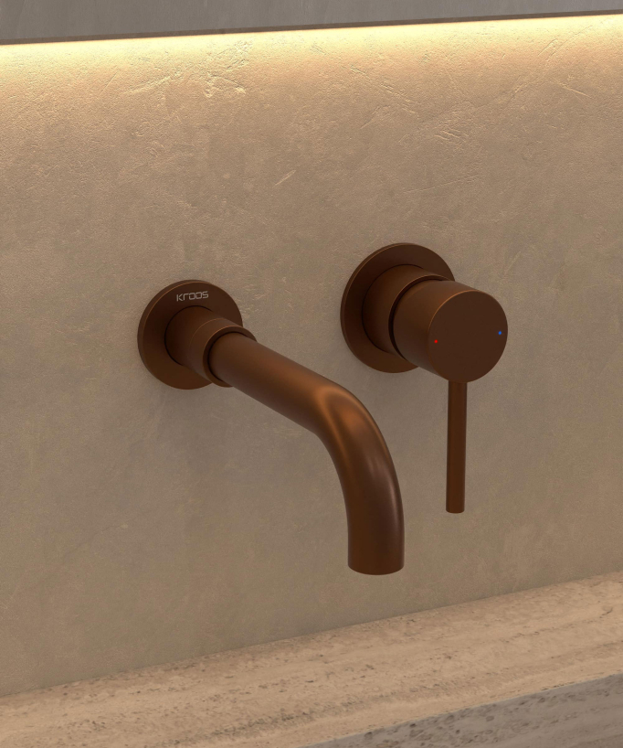 Mitigeur lavabo mural Or rose brossé - Corbeau