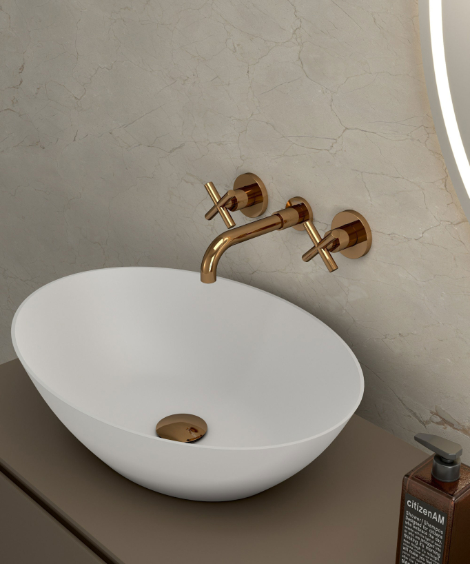 Robinet mélangeur lavabo mural Or rose - Corbeau