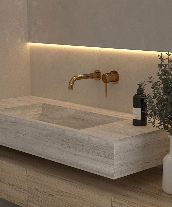 Mitigeur lavabo mural Or rose - Corbeau