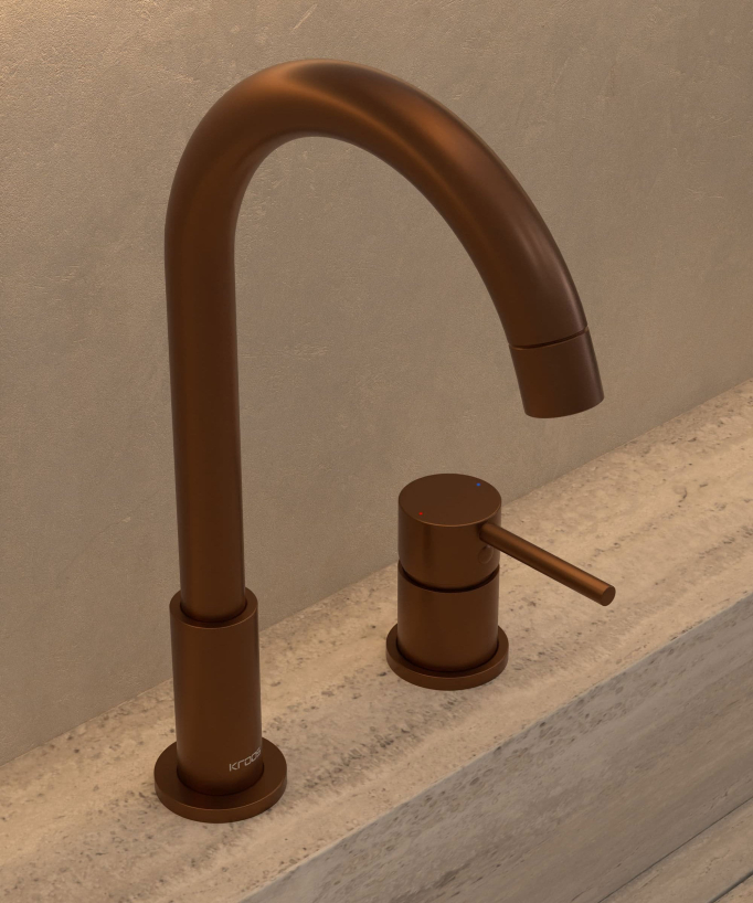 Mitigeur lavabo 2 trous Or rose brossé - Corbeau