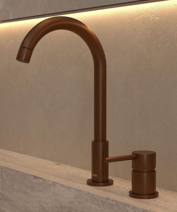 Mitigeur lavabo 2 trous Or rose brossé - Corbeau
