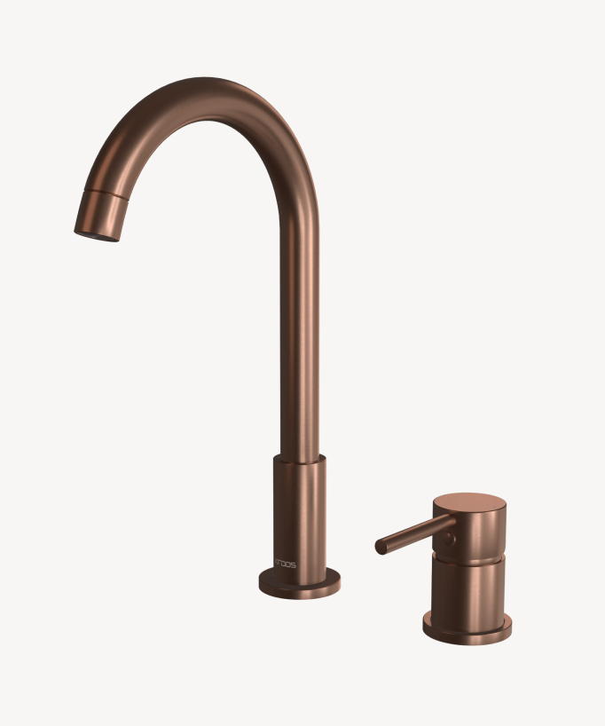 Mitigeur lavabo 2 trous Or rose brossé - Corbeau