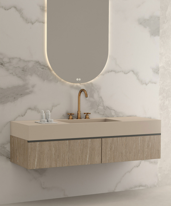 Robinet mélangeur lavabo sur plage Or rose - Corbeau