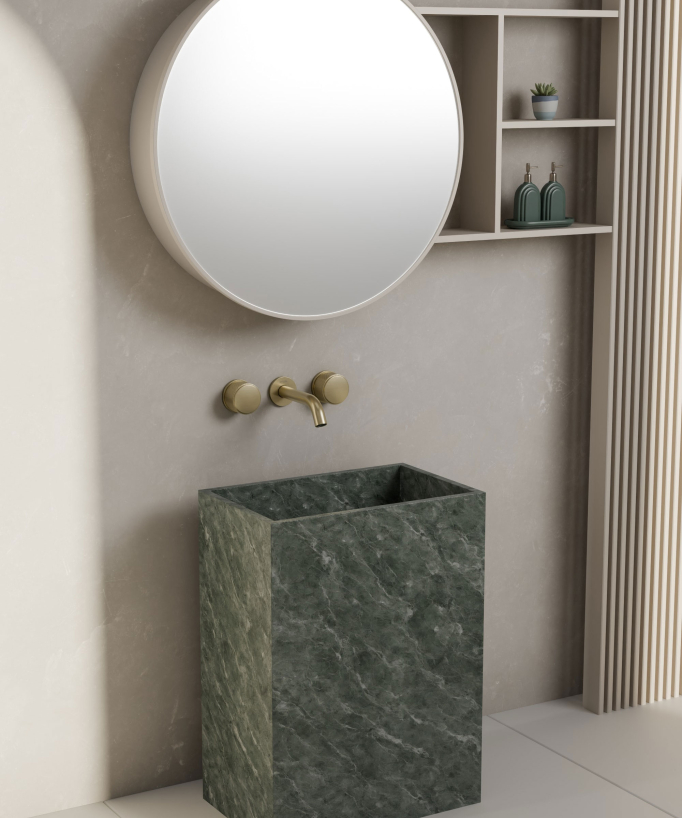 Robinet mélangeur lavabo mural Doré brossé - Leros
