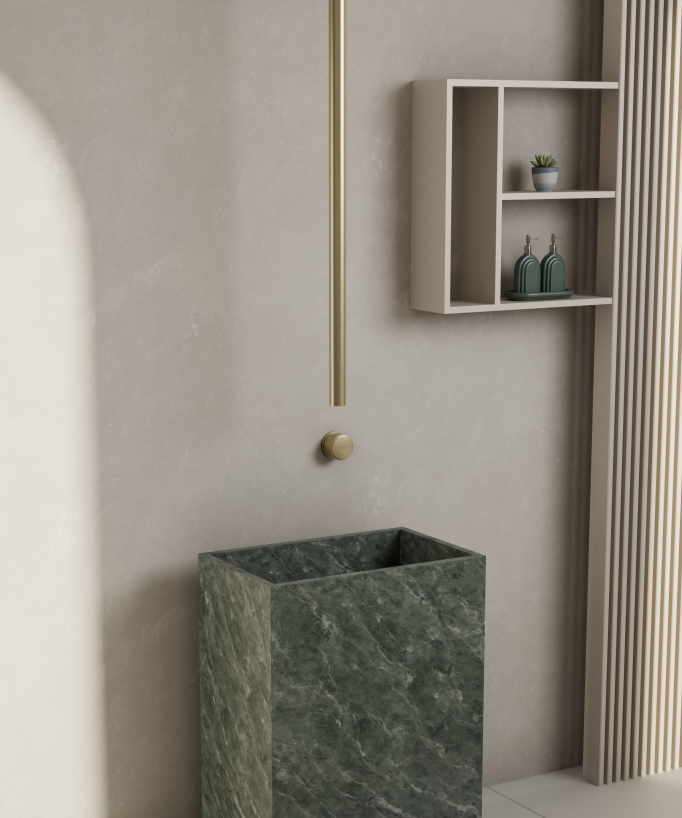 Mitigeur de lavabo suspendu plafond sans réglage de débit Doré brossé - Leros