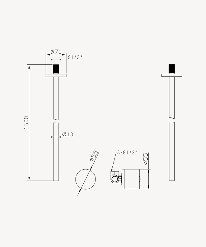 Mitigeur de lavabo suspendu plafond sans réglage de débit Gun métal - Leros