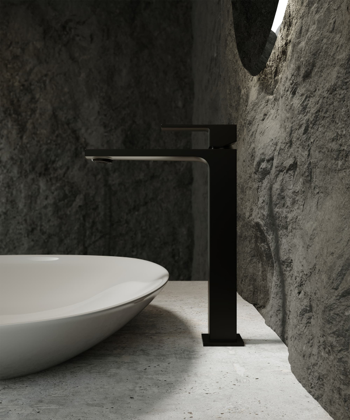 Robinet mitigeur lavabo réhaussé noir - Sirius