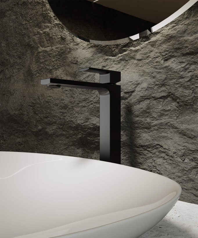 Robinet mitigeur lavabo réhaussé noir - Sirius