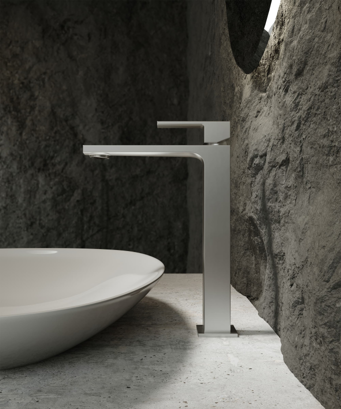 Robinet mitigeur lavabo réhaussé nickel brossé - Sirius