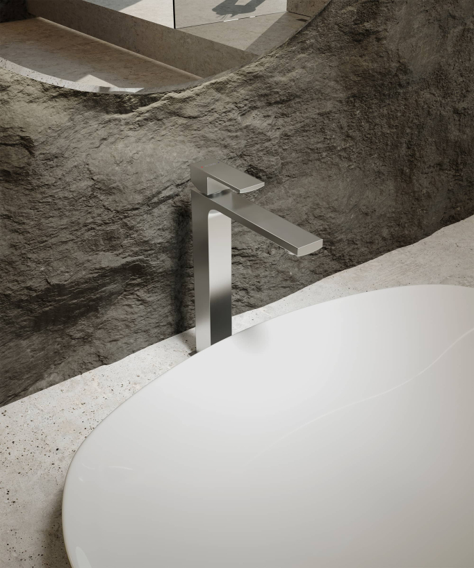 Robinet mitigeur lavabo réhaussé nickel brossé - Sirius