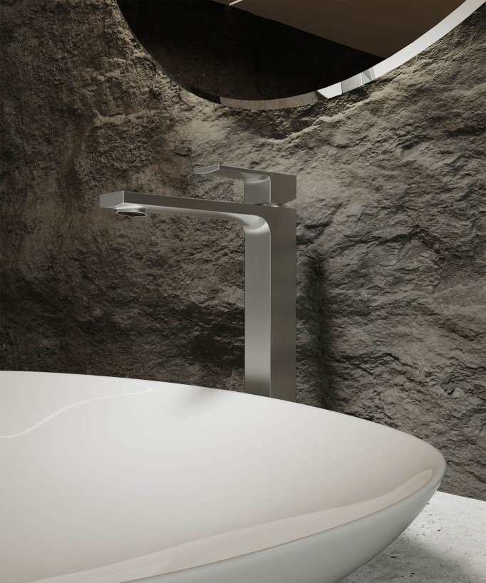 Robinet mitigeur lavabo réhaussé nickel brossé - Sirius