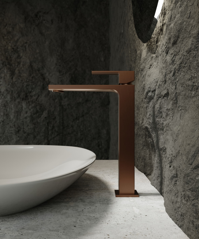 Robinet mitigeur lavabo réhaussé or rose brossé - Sirius