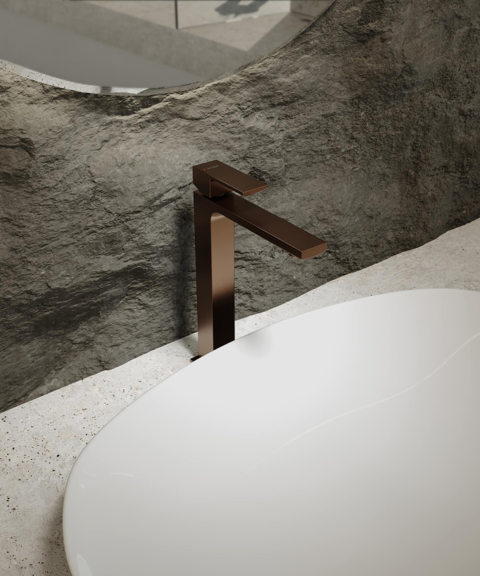 Robinet mitigeur lavabo réhaussé or rose brossé - Sirius
