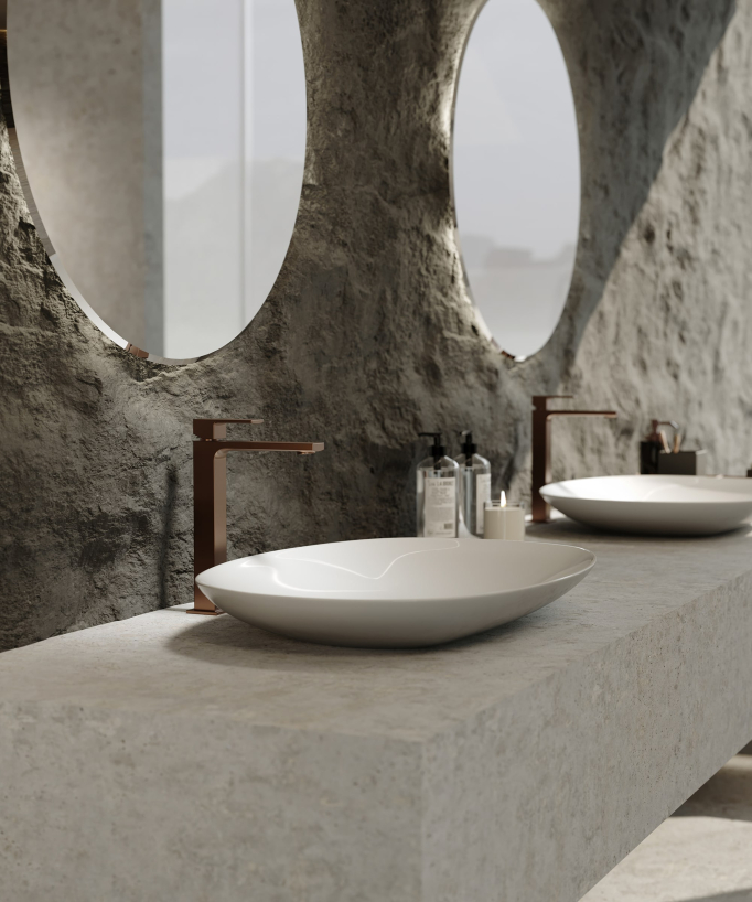 Robinet mitigeur lavabo réhaussé or rose brossé - Sirius