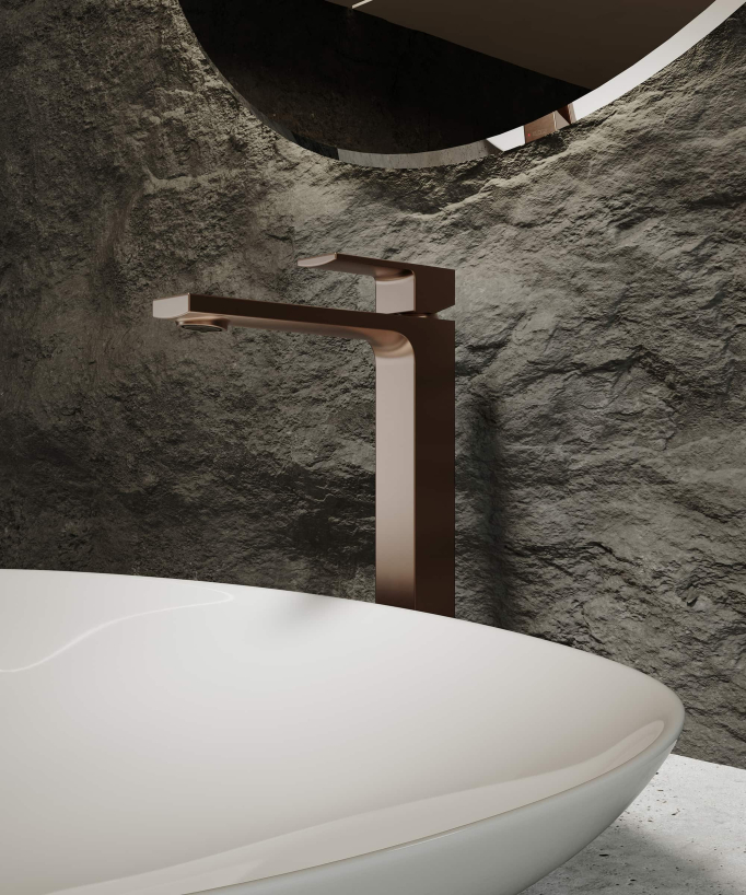 Robinet mitigeur lavabo réhaussé or rose brossé - Sirius