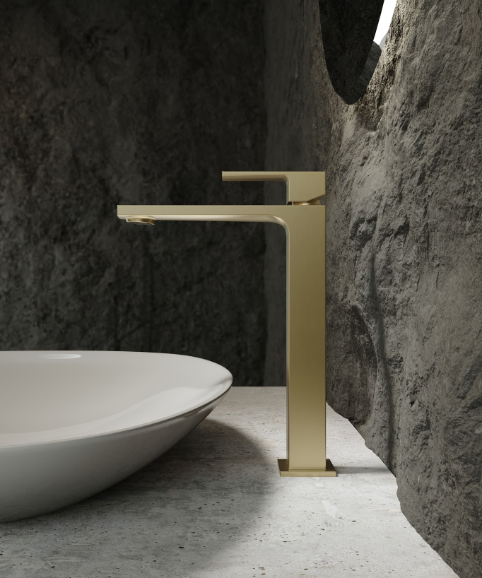 Robinet mitigeur lavabo réhaussé doré brossé - Sirius