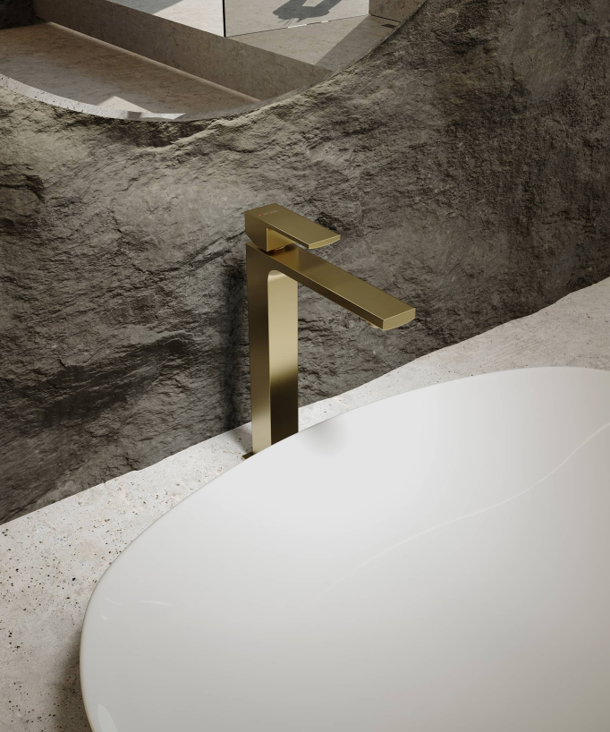 Robinet mitigeur lavabo réhaussé doré brossé - Sirius