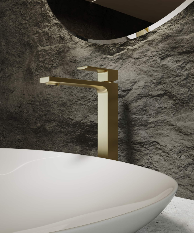Robinet mitigeur lavabo réhaussé doré brossé - Sirius