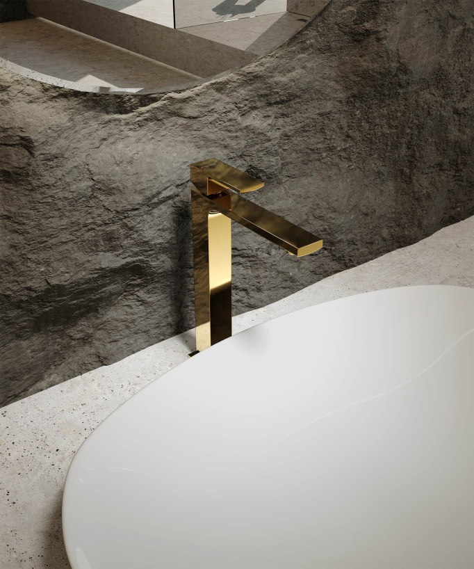 Robinet mitigeur lavabo réhaussé doré - Sirius