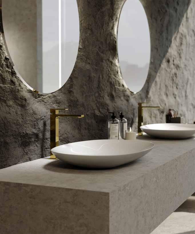 Robinet mitigeur lavabo réhaussé doré - Sirius